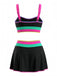3PCS Contraste de Couleur Zigzag Bordure Ensemble Tankini & Cache-Maillot Années 1950 3