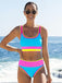 3PCS Ensemble tankini et paréo bordure zigzag contrastée années 1950