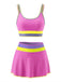 3PCS Ensemble tankini et paréo bordure zigzag contrastée années 1950