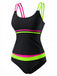 Ensemble Tankini Double Bretelles Colorblock Néon Noir années 40 3