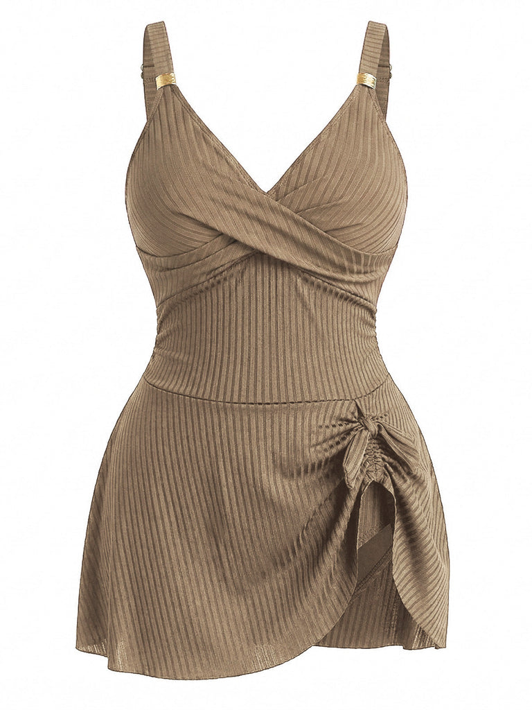 [Grande Taille] Blocs de Couleur Côtelé Maillot de Bain Une Pièce Années 1930 12