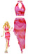 Rose Dégradé Halter Ensemble Tankini & Asymétrique Cache-Maillot Années 1950