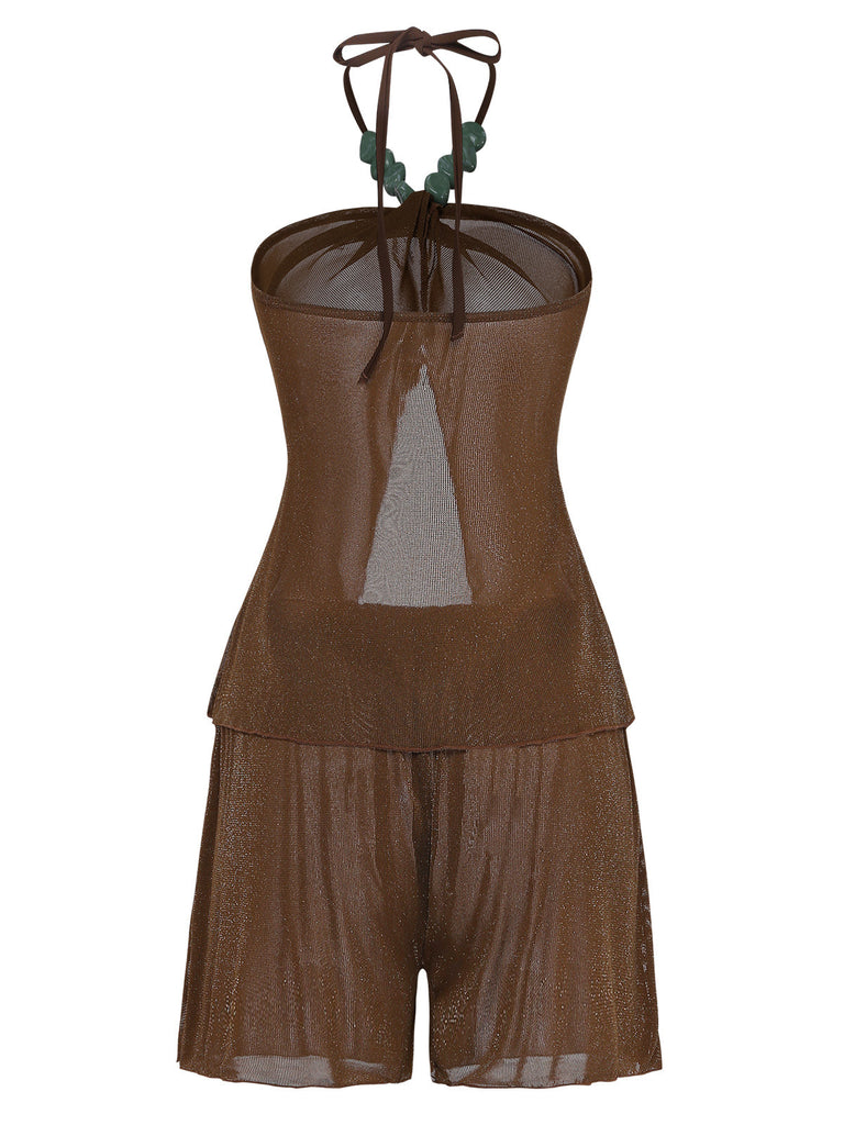 Marron Halter Uni Cache-Maillot Ensemble Années 1940 3