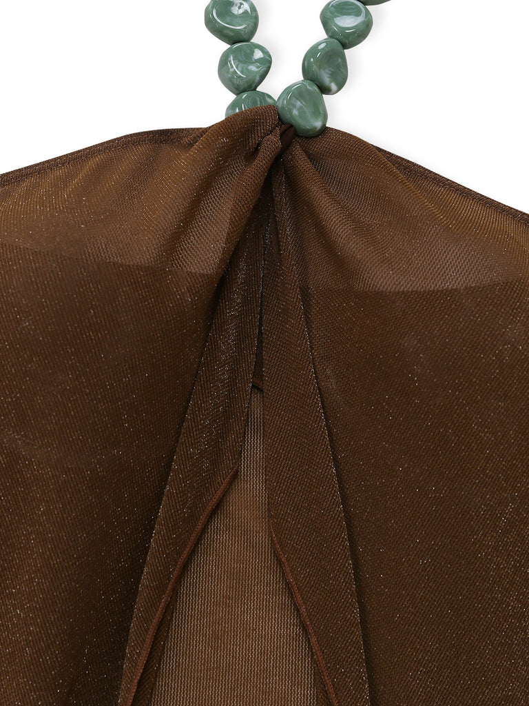 Marron Halter Uni Cache-Maillot Ensemble Années 1940 6