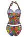 Marguerite Halter Coloré Ensemble Tankini Années 2000 3