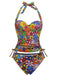 Marguerite Halter Coloré Ensemble Tankini Années 2000 2