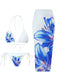 3PCS Filet Lily Imprimé Ensemble Bikini & Cache-Maillot Années 1950 5