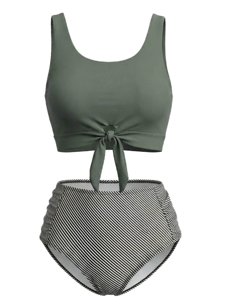 Ensemble Tankini Vert Olive Taille Haute Années 1940