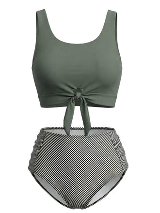 Ensemble Tankini Vert Olive Taille Haute Années 1940