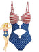 Maillot de Bain Une Pièce à Étoiles et Rayures à Découpes Années '40