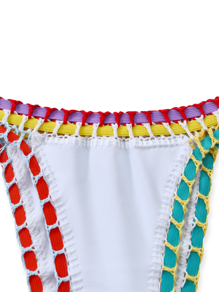 Blanc Coloré Tricot Halter Ensemble Bikini Années 1950 6