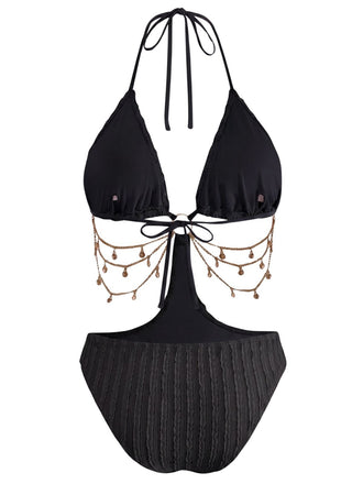 Maillot de Bain Noir Métal Chaîne Découpé Années 1930
