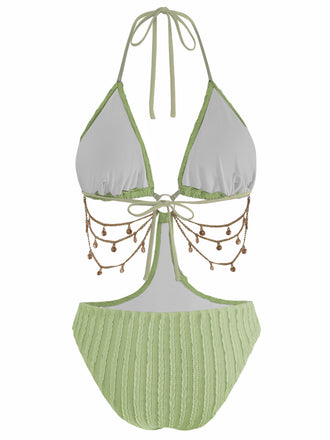 Uni Metal Chaîne Découpé Maillot de Bain Années 1930 2