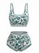 Ensemble Bikini Rose Col Rond Floral Taille Haute Années 1950