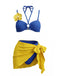 Ensemble Bikini Bleu Orchidée & Paréo Jaune Années 1980