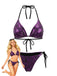 Ensemble Bikini Dos Nu Imprimé Serpent Métallisé Violet années 80