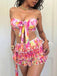 Rose Tie-Dye Floral Ensemble Bikini & Cache-Maillot Années 1980 3