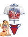3PCS Set Bikini avec Crop Top en Résille Imprimé Patriotique Années '80