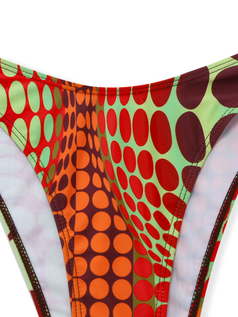 Orange Psychédélique à Pois Filet Ensemble Bikini Années 1960 6