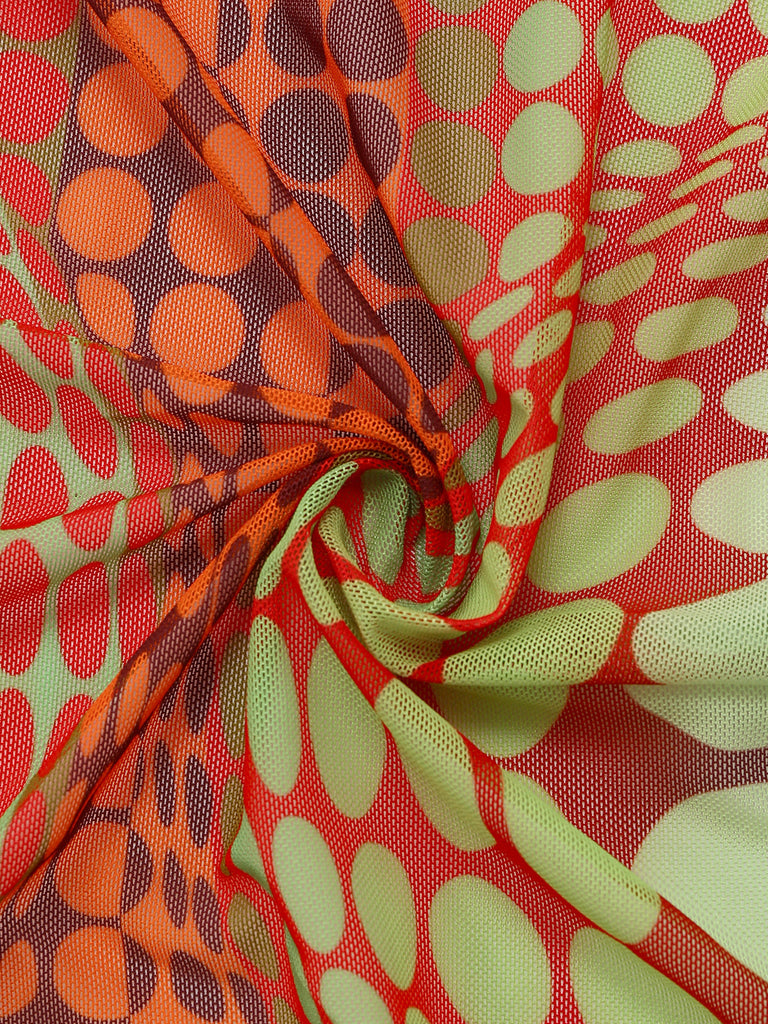 Orange Psychédélique à Pois Filet Ensemble Bikini Années 1960 8