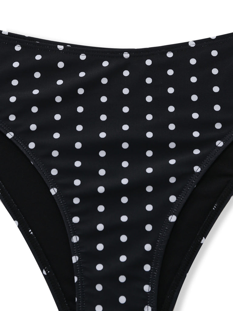 Noir à Pois Halter Ensemble Bikini & Cache-Maillot Années 1950 6