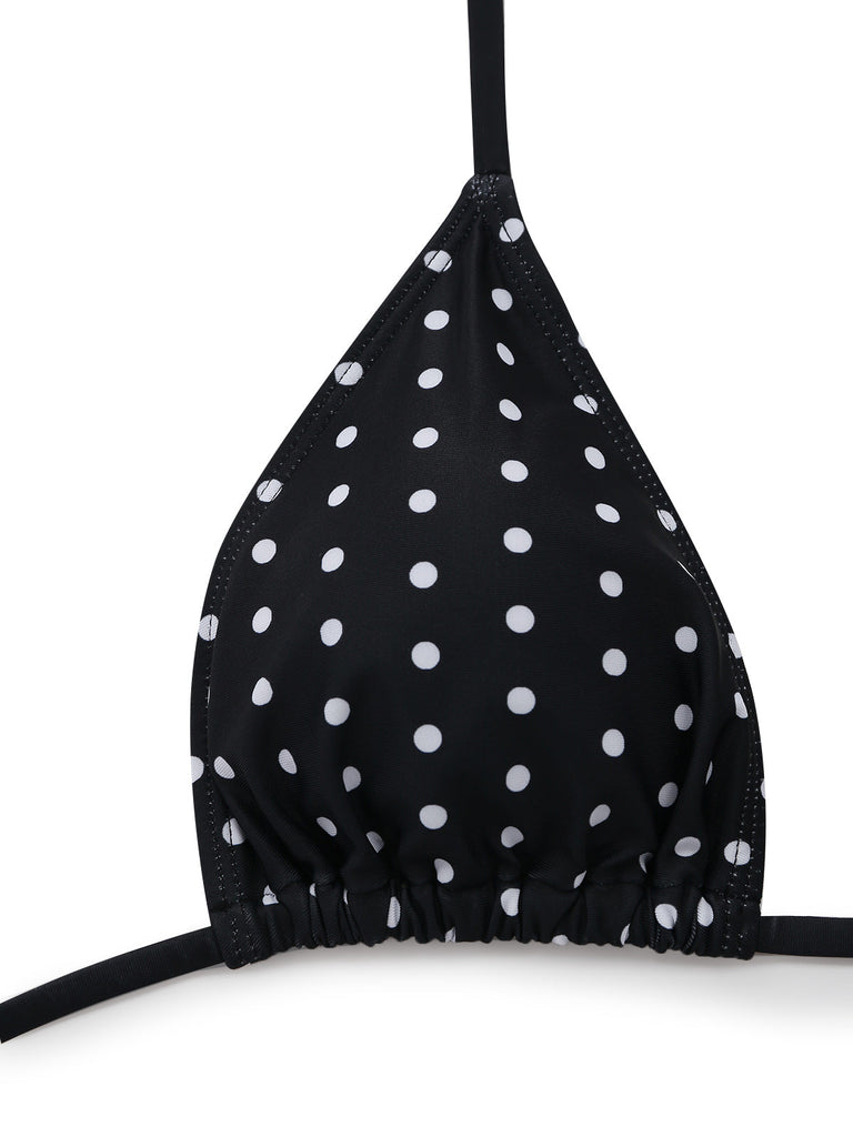 Noir à Pois Halter Ensemble Bikini & Cache-Maillot Années 1950 5