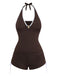 Set Tankini Café Halter à Cordon et Fronces Années '50