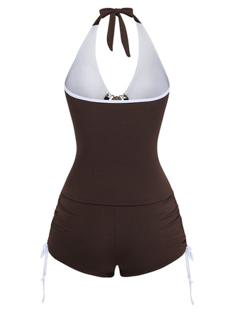 Set Tankini Café Halter à Cordon et Fronces Années '50 2