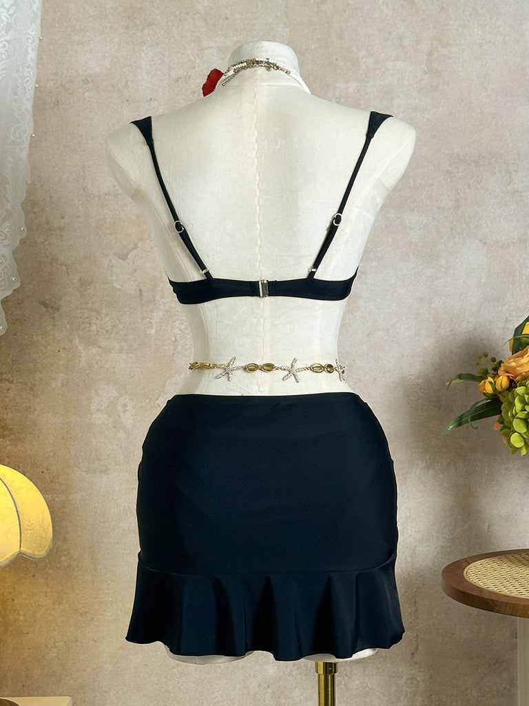 3PCS Uni Metal Sun Chaîne Accent Ensemble Bikini & Cache-Maillot Années 1950 11