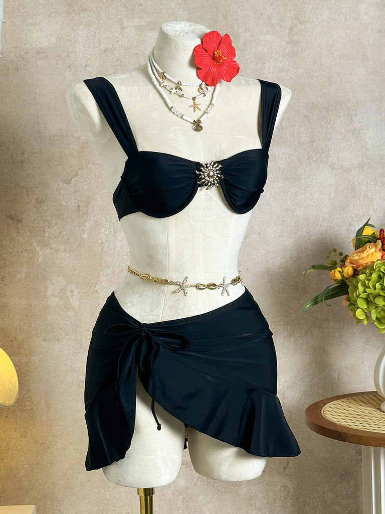 3PCS Uni Metal Sun Chaîne Accent Ensemble Bikini & Cache-Maillot Années 1950 10