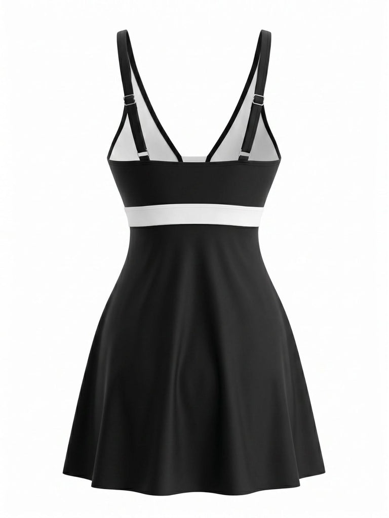 Ensemble Tankini Bicolore Nœud Noir et Blanc années 50 3