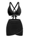 2PCS Ensemble Bikini Dos Croisé Bordure Contrastée et Paréo Bleu années 50 6