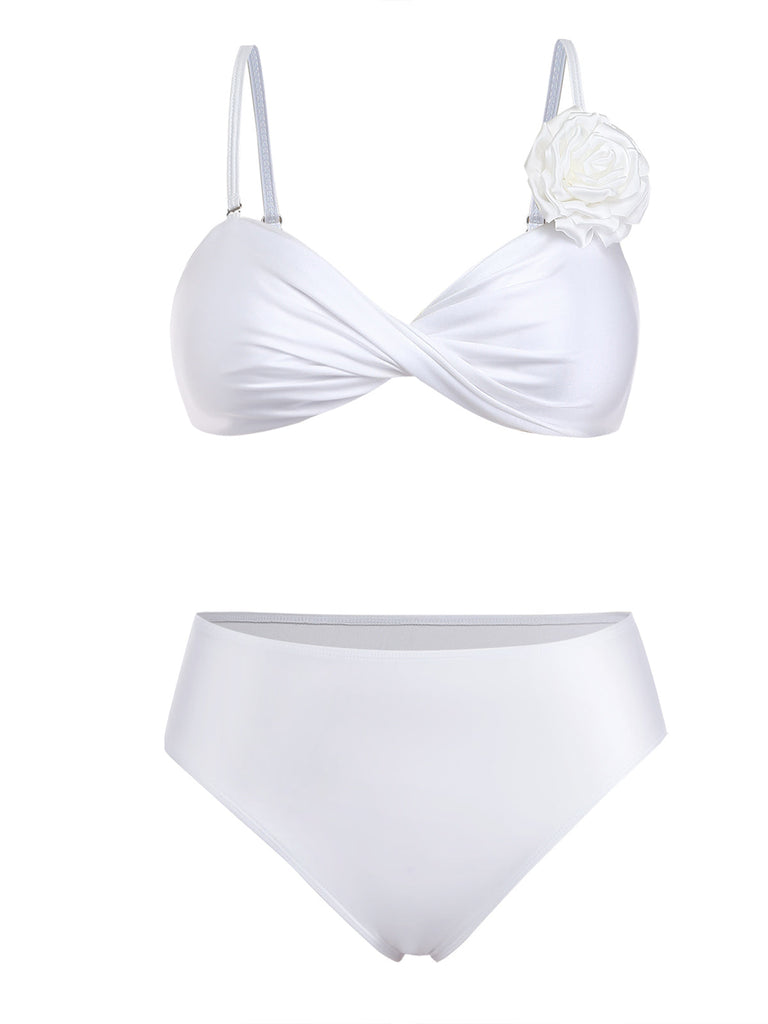 Maillot de Bain Rose en Satin-Finish Blanc Années 1950 3