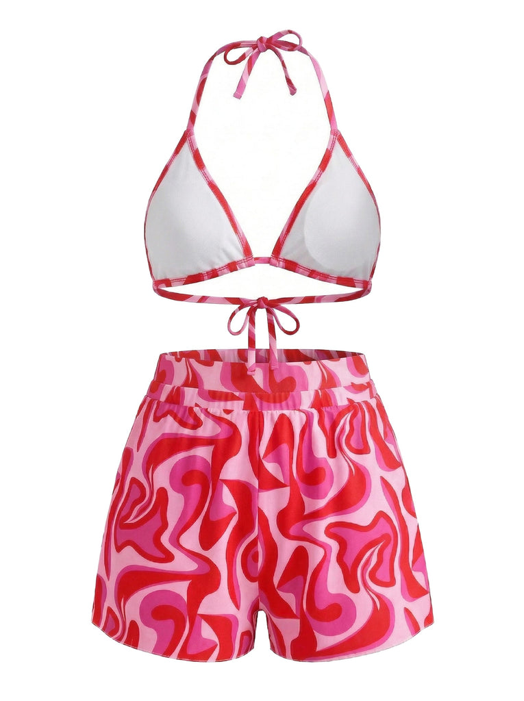 Abstrait Imprimé Halter Ensemble Bikini & Cache-Maillot Années 1940 5