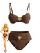 Ensemble Bikini Marron à Décor Coquillage Métallique Années 70