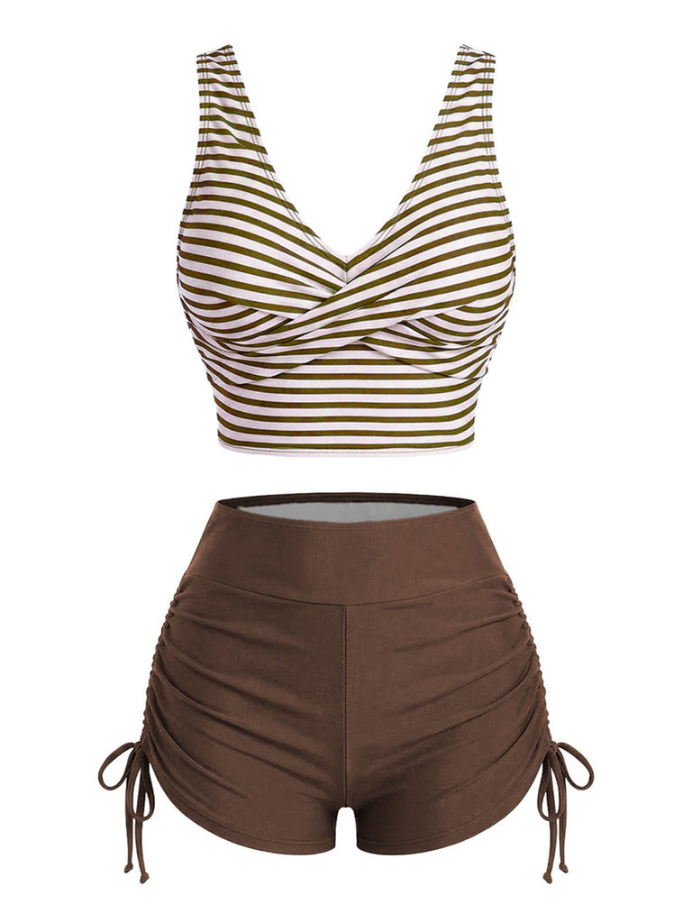 Tankini bleu marine rayé cordon croisé années 1950
