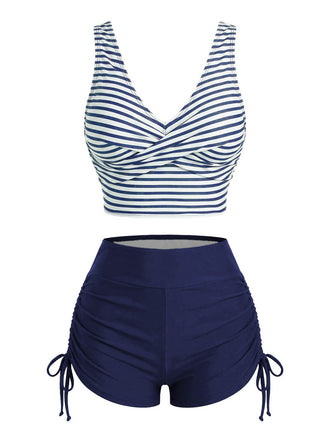 Tankini vert rayé cordon croisé années 1950