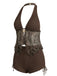 [Prévente] Maillot de Bain Halter Transparent Brodé en Filet Marron Années 1960 3