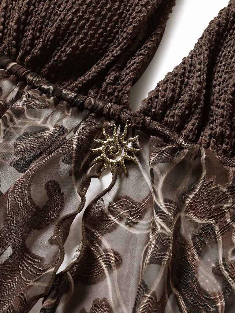 [Prévente] Maillot de Bain Halter Transparent Brodé en Filet Marron Années 1960 7