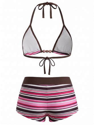 Maillot de Bain Halter Rayures Arc-En-Ciel Années 1950