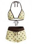 Tie Halter Perlé à Pois Maillot de Bain Set Années 1950 2