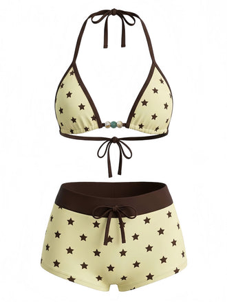 Tie Halter Perlé à Pois Maillot de Bain Set Années 1950 2