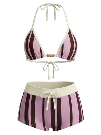 Tie Halter Perlé à Pois Maillot de Bain Set Années 1950 4