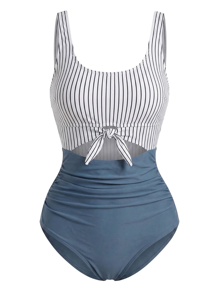 Maillot de Bain Une Pièce Rayé Découpé Bleu Années 1930