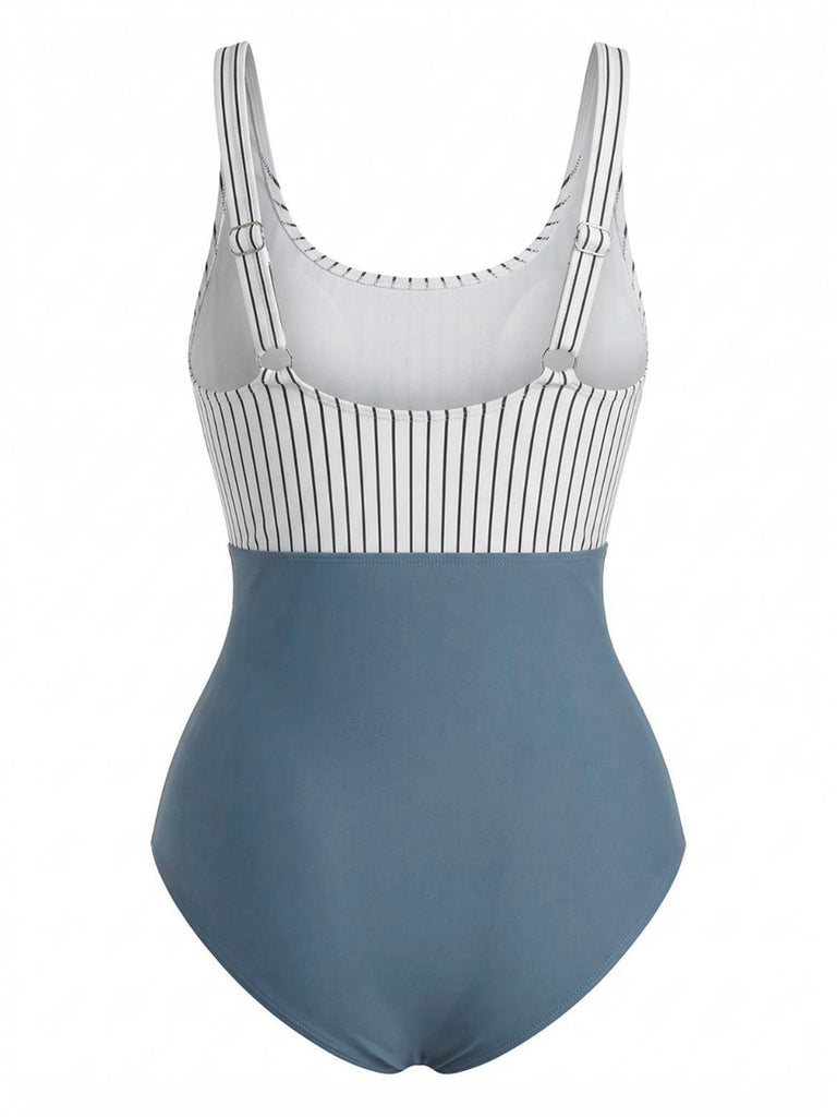 Maillot de Bain Une Pièce Rayé Découpé Bleu Années 1930