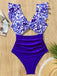 Bleu Foncé Porcelaine Blocs de Couleur Maillot de Bain Une Pièce Années 1970 5