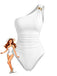 Maillot de Bain Une Pièce Asymétrique Froncé Blanc années 70