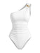 Maillot de Bain Une Pièce Asymétrique Froncé Blanc années 70 2
