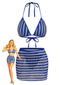 2PCS Ensemble bikini rayé bleu avec paréo années 60