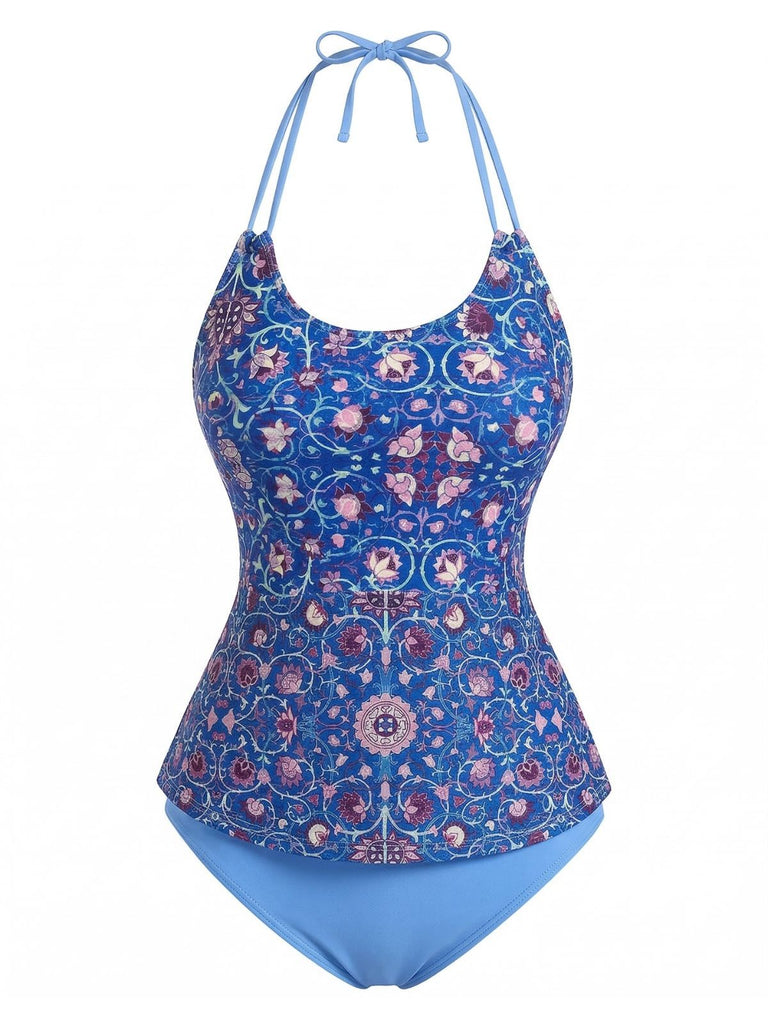 Set Tankini Halter à Imprimés Floraux Rétro Années '40 2